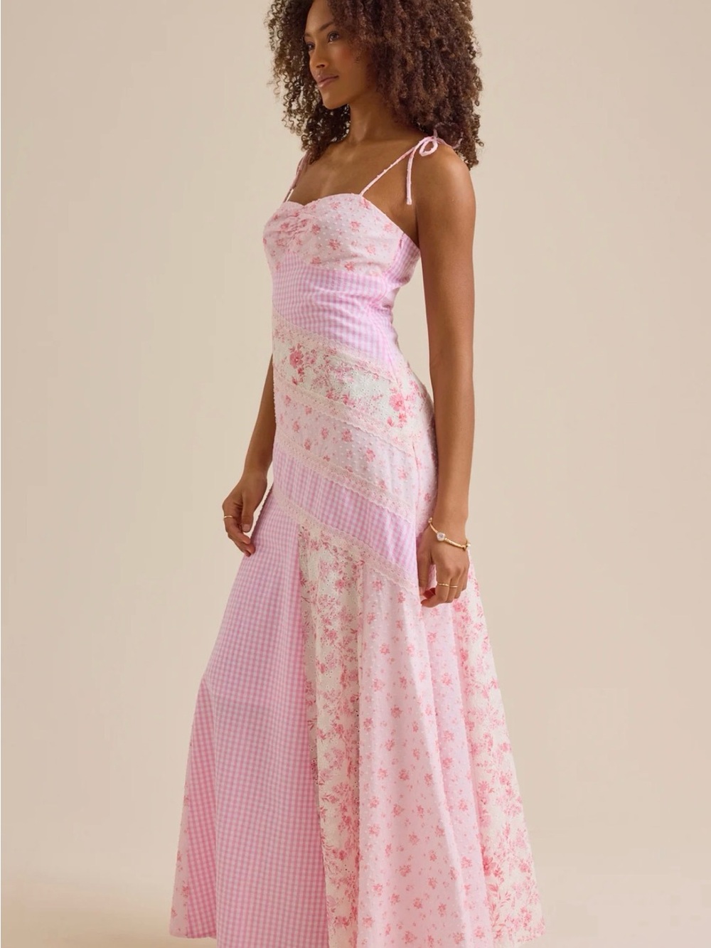 Altar'd State Pink Floral & Gingham Maxi Dress - Picture 3 of 7